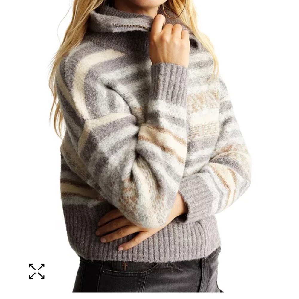 FRYE Fair Isle Striped Gray and Cream Women's Sweater - Picture 2 of 9